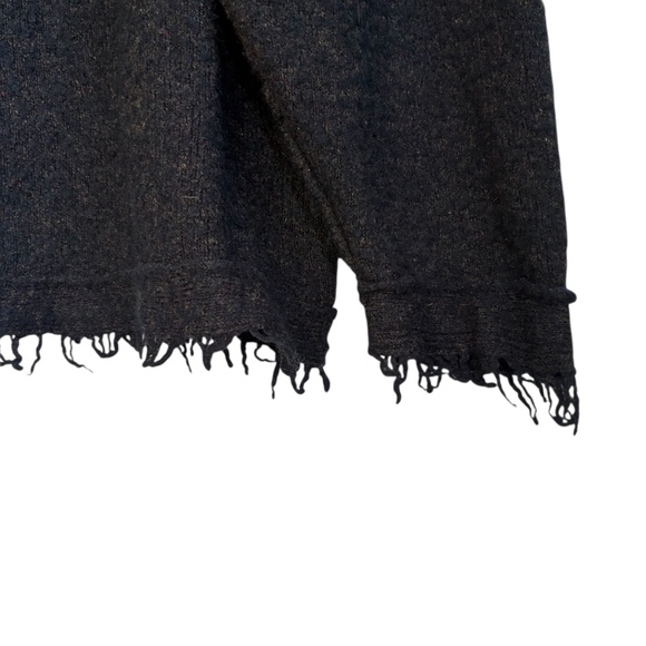 Free People Wool Blend Slubby Fringe V-Neck Sweater Gray-Brown-Black Size S - Picture 2 of 7